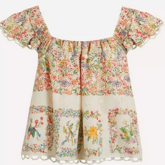 💕FARM RIO💕 Delicate Forest Scarves Blouse ~ Micro Floral Print Small NWT - Picture 12 of 16